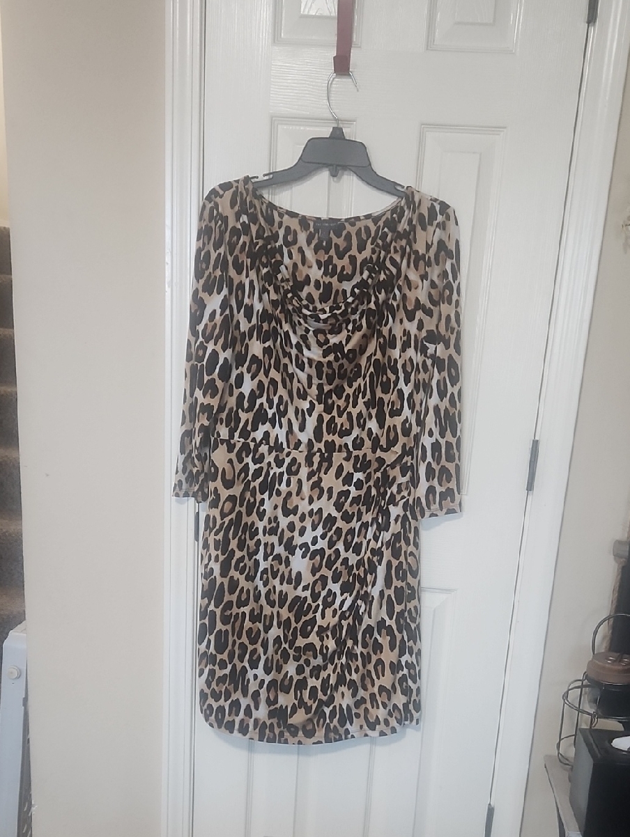 The Limited Leopard-Print Cowl Neck Midi Dress - Beige & Black Ptp 23 +.5 In St.